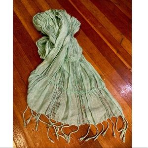 *SOLD* Mint green w silver sparkle accent long thin scarf vintage y2k boho